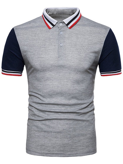 Contrast Color Striped Short Sleeve Polo T-shirt