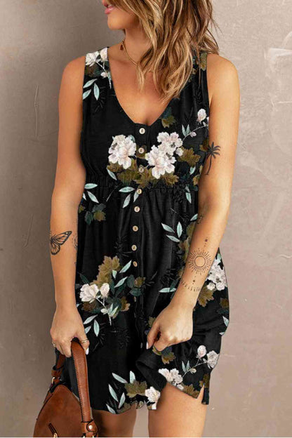 Printed Flora Sleeveless Dress with Pockets