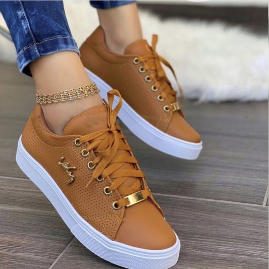 Women Flat Sneakers Breathable Lace-up Shoes