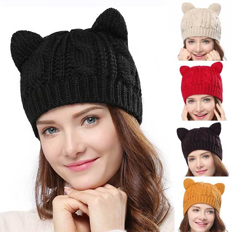 Hand Made 3D Cute Knitted Cat Ear Beanie Hat
