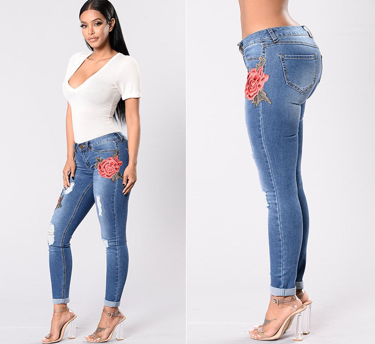 Embroidery Stretch Jeans
