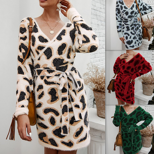 Long Sleeve Leopard Print Dresses