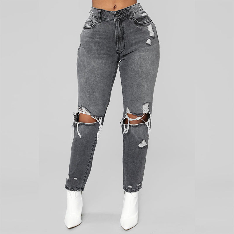 Ripped Fashion High Waist Skinny Pencil Denim Jeans S-2XL