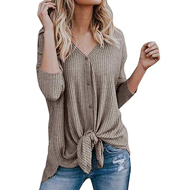 women's waffle knit tunic blouse shirt
