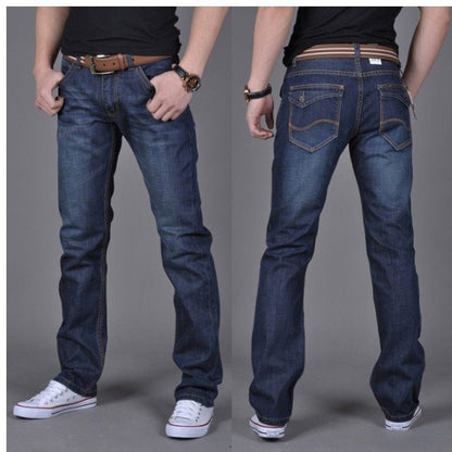 Men Long Denim Straight-Leg Pants