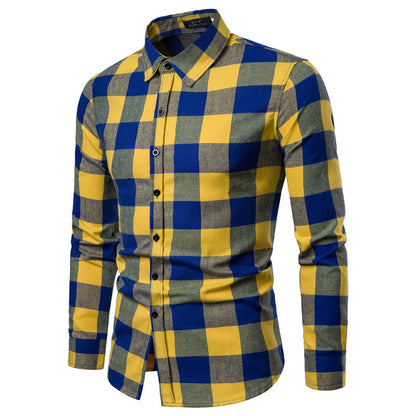 Men Fashion Urban Plaid Side Zipper Button Shirt