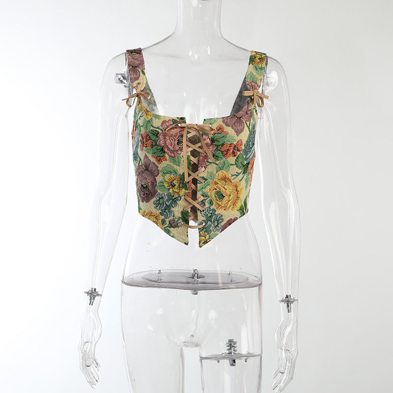 Bouquet Vest New Retro Style Floral Design Top