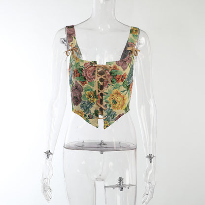 Bouquet Vest New Retro Style Floral Design Top