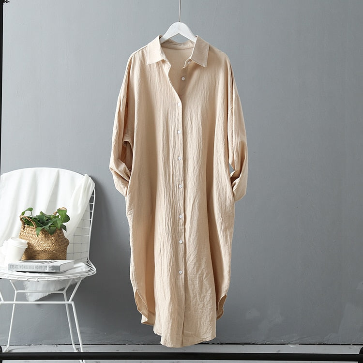 Women Long Oversized Loose Cotton Shirt Dress