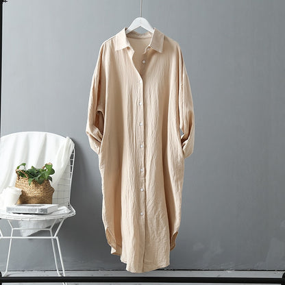 Women Long Oversized Loose Cotton Shirt Dress