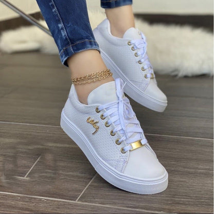 Women Flat Sneakers Breathable Lace-up Shoes