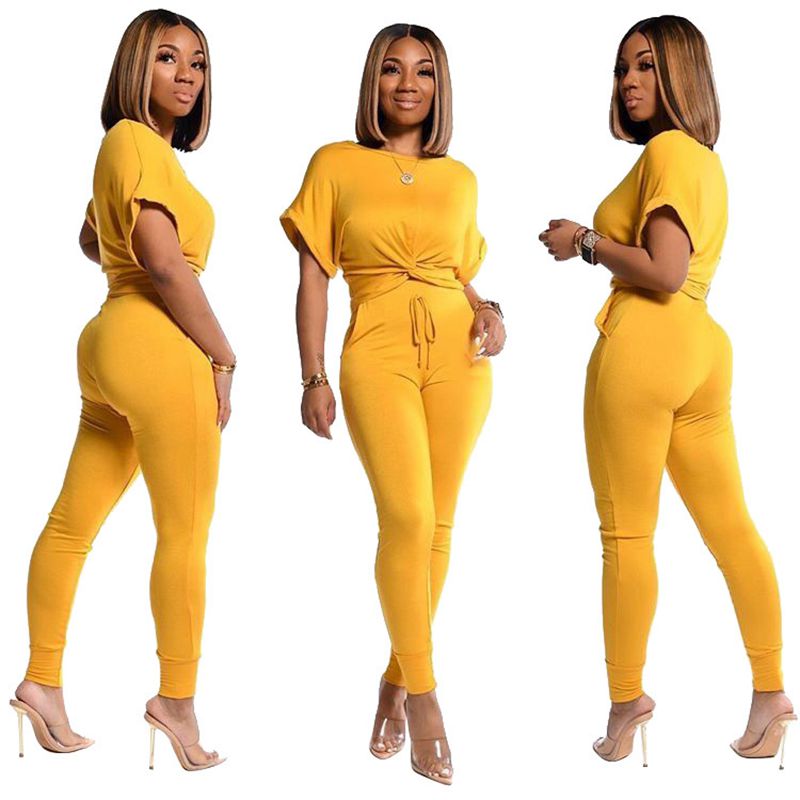 Women Two Piece Crop Top Pant Set