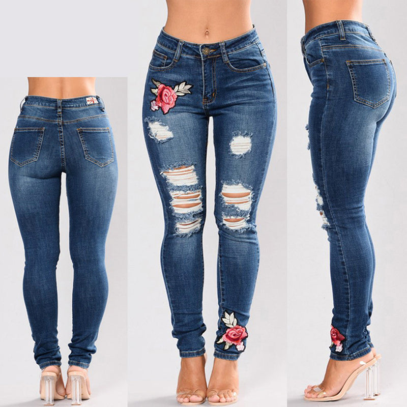 Embroidery Stretch Jeans