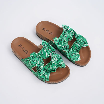 Women Printed Sandals With Handbag Set