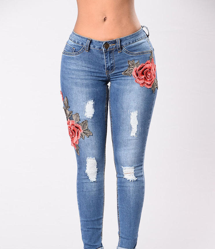 Embroidery Stretch Jeans