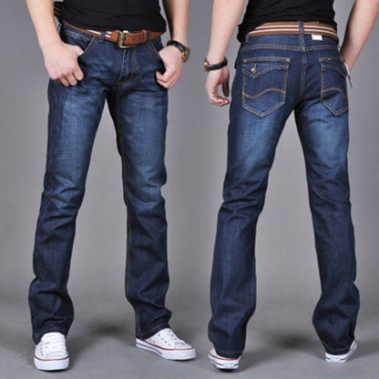 Men Long Denim Straight-Leg Pants