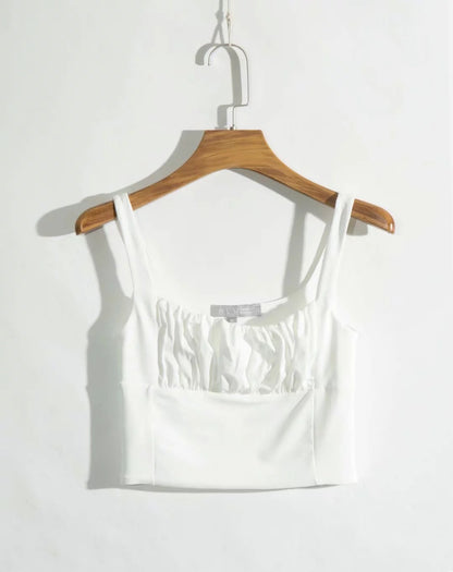 New Retro Square Neck Pleated Top
