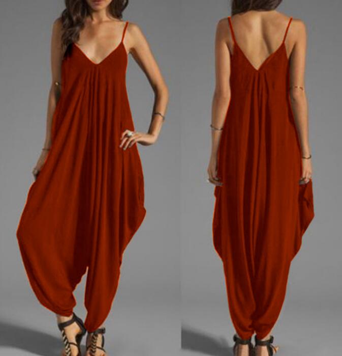 Low-cut V-neck Sexy Suspender Jumpsuit Casual Loose Jumpsuit