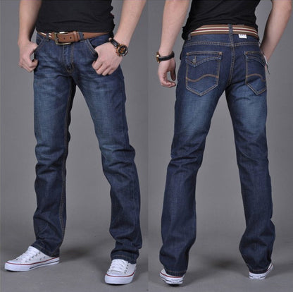 Men Long Denim Straight-Leg Pants