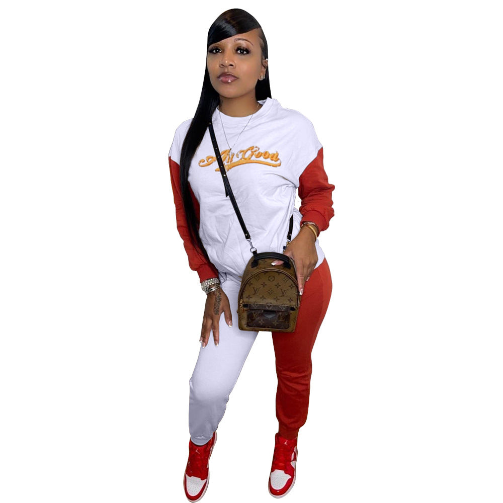 Women Casual Two Piece Letter Embroidery Stitching Sets