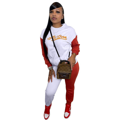 Women Casual Two Piece Letter Embroidery Stitching Sets