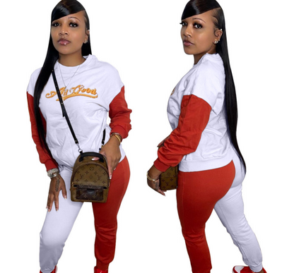 Women Casual Two Piece Letter Embroidery Stitching Sets