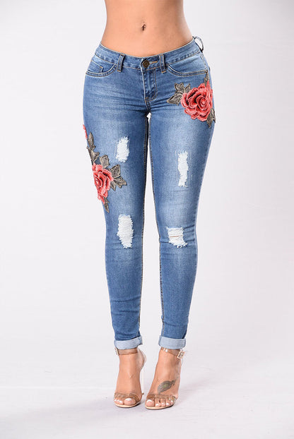 Embroidery Stretch Jeans