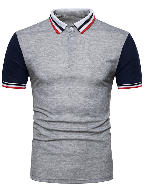 Contrast Color Striped Short Sleeve Polo T-shirt