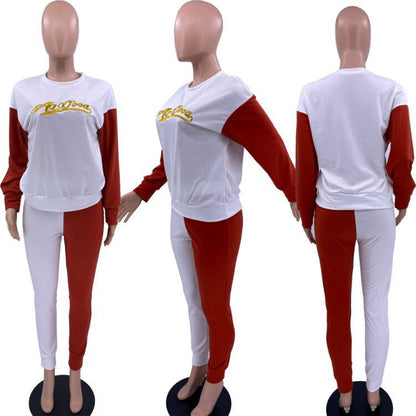 Women Casual Two Piece Letter Embroidery Stitching Sets