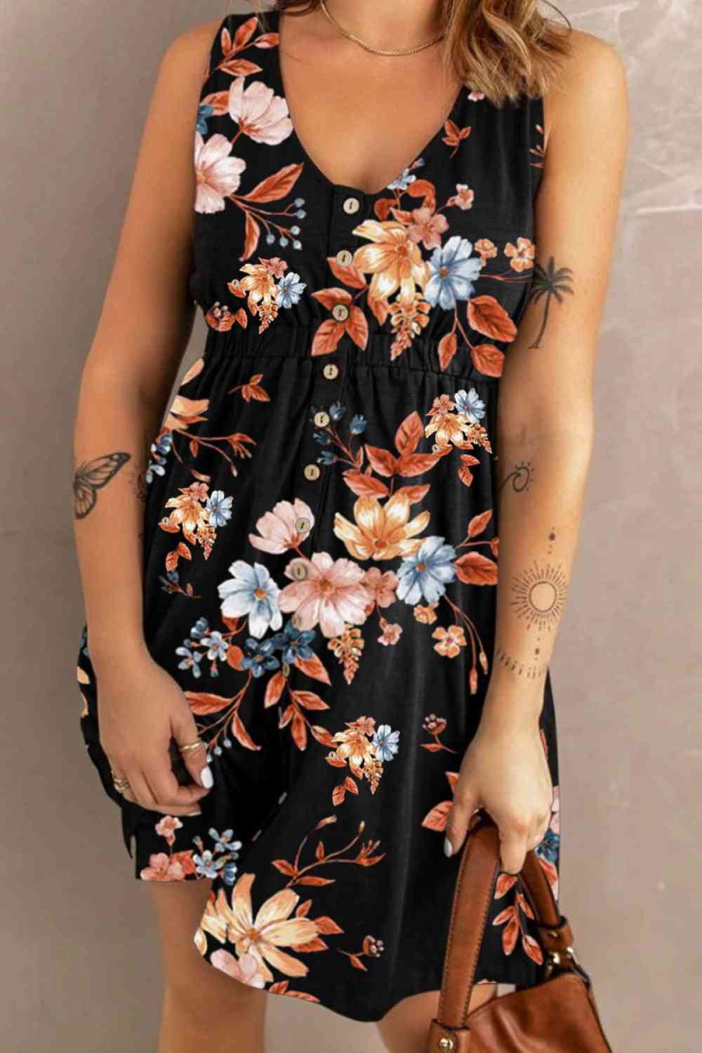 Printed Flora Sleeveless Dress with Pockets