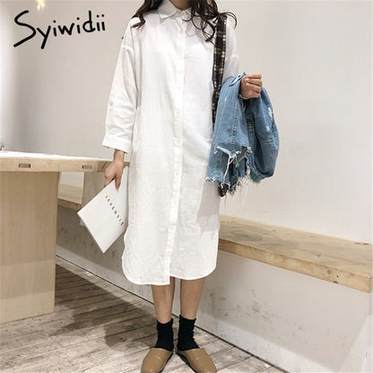 Women Long Oversized Loose Cotton Shirt Dress