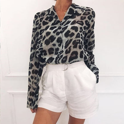 Women Casual Leopard Printed Blouse