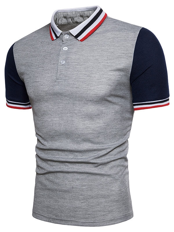 Contrast Color Striped Short Sleeve Polo T-shirt