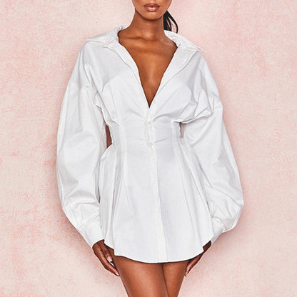 Women White Mini Shirt Dress