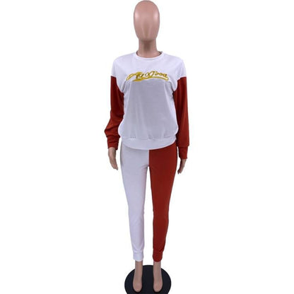 Women Casual Two Piece Letter Embroidery Stitching Sets