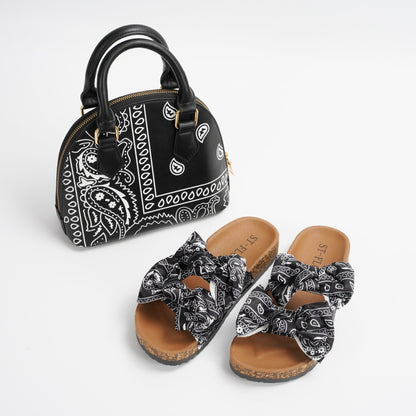 Women Printed Sandals With Handbag Set