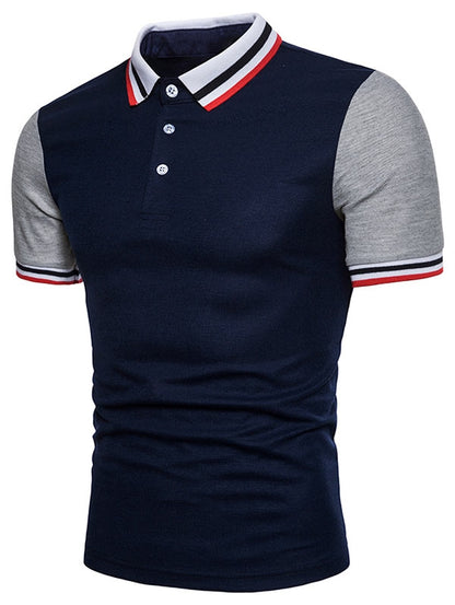 Contrast Color Striped Short Sleeve Polo T-shirt