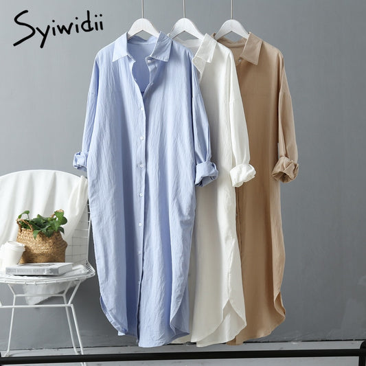 Women Long Oversized Loose Cotton Shirt Dress