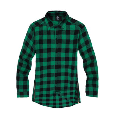 Men Fashion Urban Plaid Side Zipper Button Shirt
