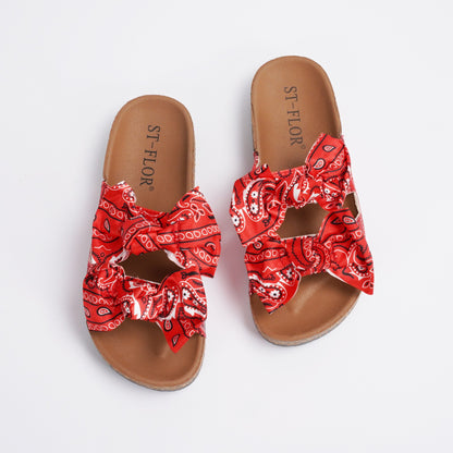 Women Printed Sandals With Handbag Set