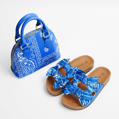 Women Printed Sandals With Handbag Set