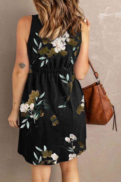 Printed Flora Sleeveless Dress with Pockets