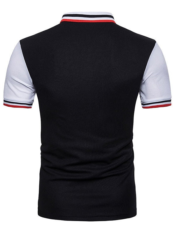 Contrast Color Striped Short Sleeve Polo T-shirt