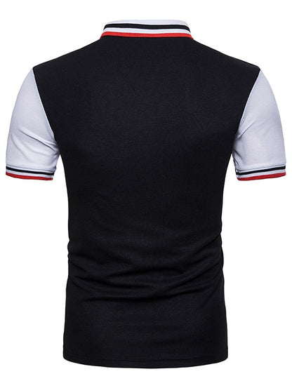 Contrast Color Striped Short Sleeve Polo T-shirt