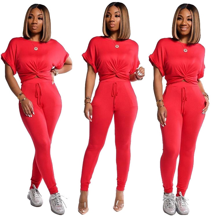 Women Two Piece Crop Top Pant Set