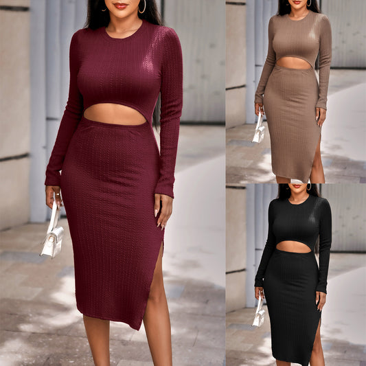 Fashion Casual Solid Color Round Neck Dress