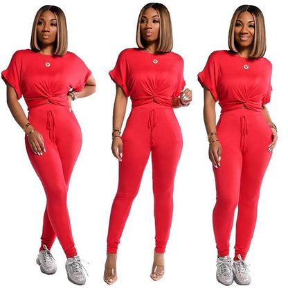 Women Two Piece Crop Top Pant Set
