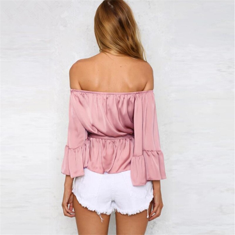 Woman Tunic Slash Neck Butterfly Sleeve Fashion Elegant Blouse