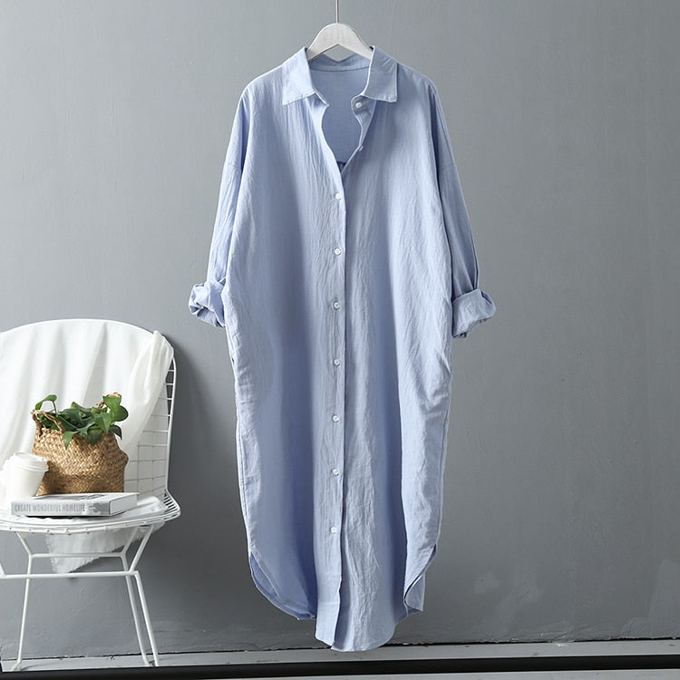 Women Long Oversized Loose Cotton Shirt Dress