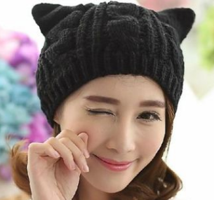 Hand Made 3D Cute Knitted Cat Ear Beanie Hat